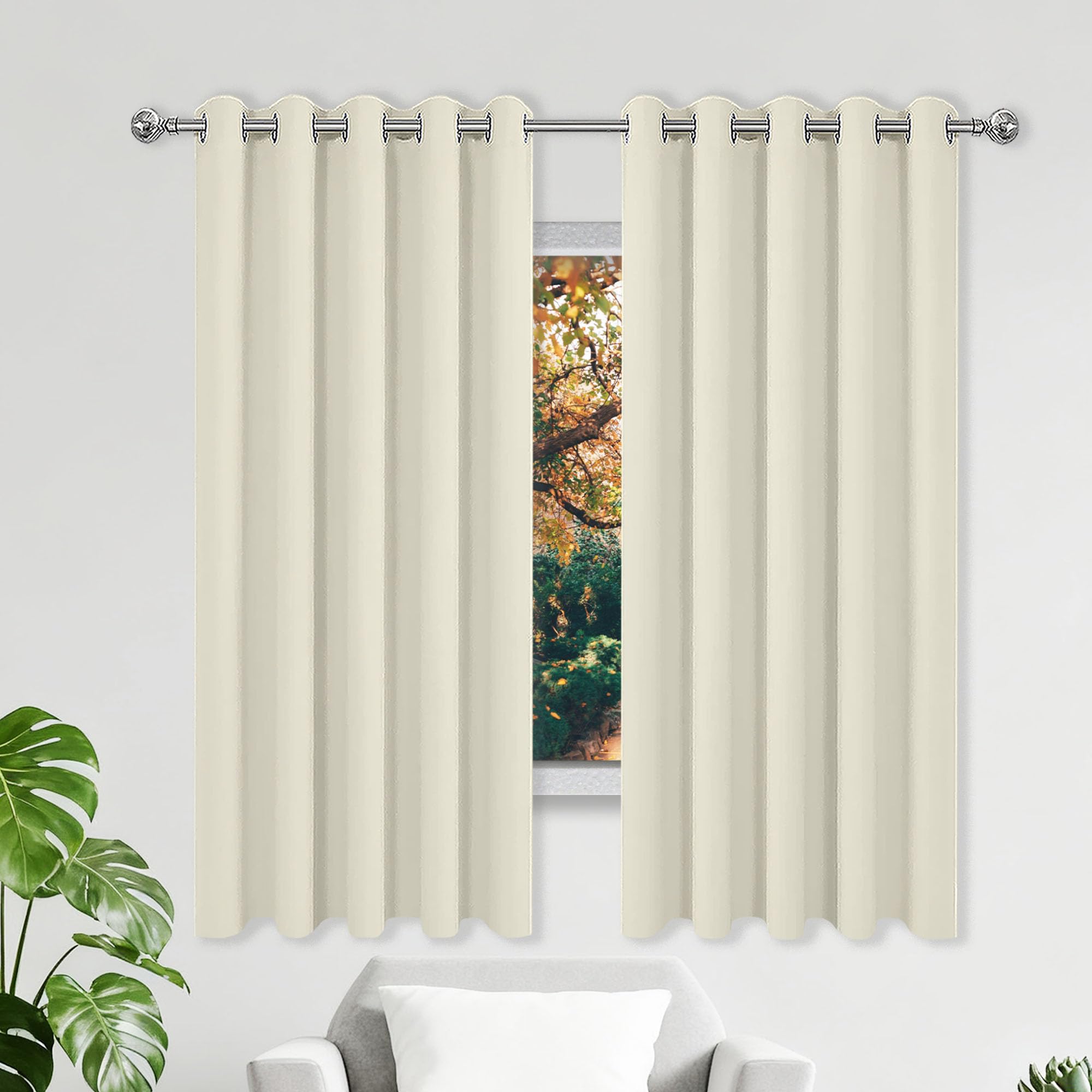 Rideau occultant thermique 350x155 cm beige effet lin isolant pour salon