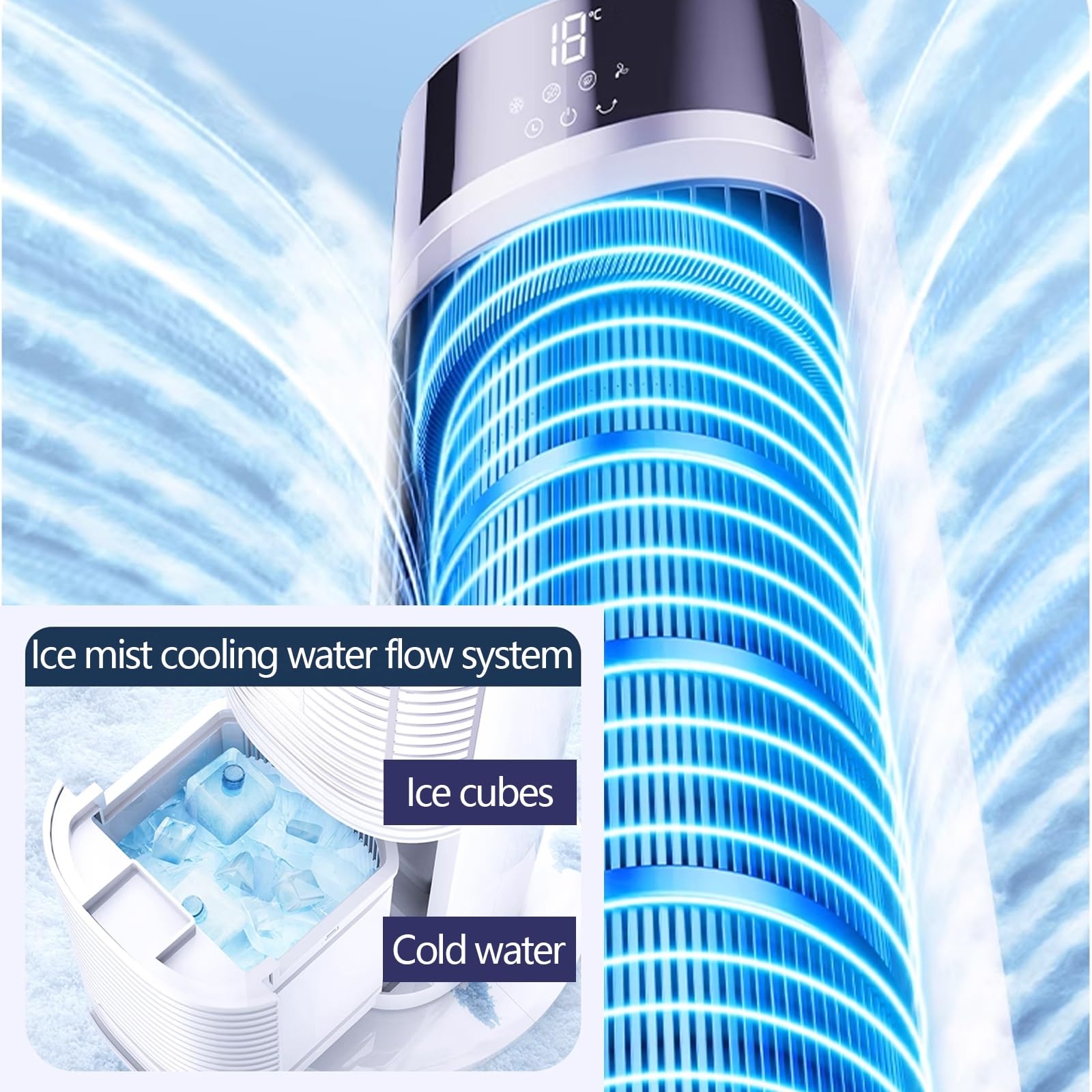 Energooszczędna przenośna chłodnica powietrza 5000 BTU z nawilżaczem do mgły lodowej, 3-biegowy pilot wentylatora Quiet Desk do sypialni Patio Compact Cooling Solution