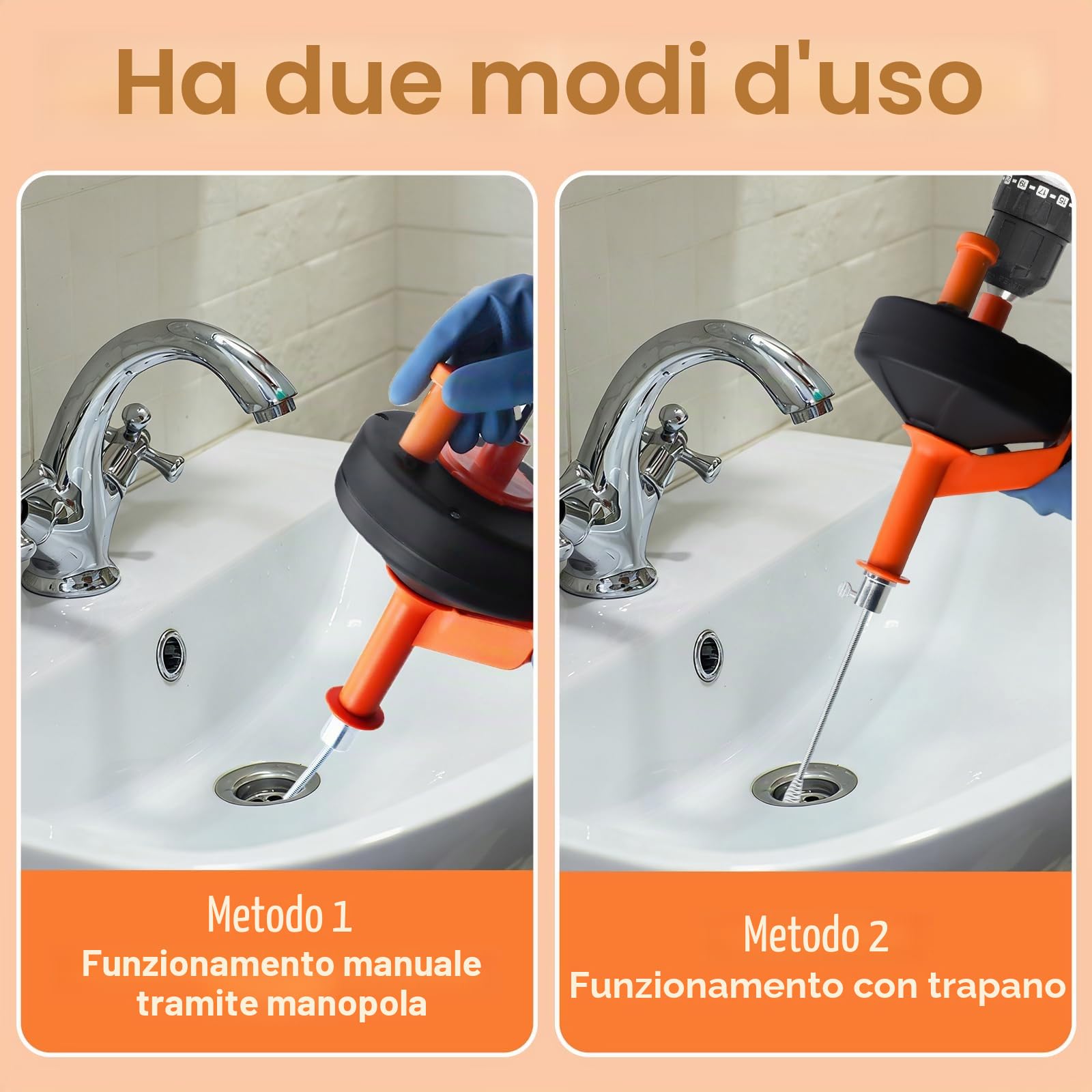Sonda Sturatubi 13M Molla Sturatubi con Tamburo in Metallo | Spirale per la Pulizia dei Tubi,Stura Lavandini e Scarichi con Guanti,Borsa Portaoggetti,Stura Tubi di Scarico per Cucina,WC