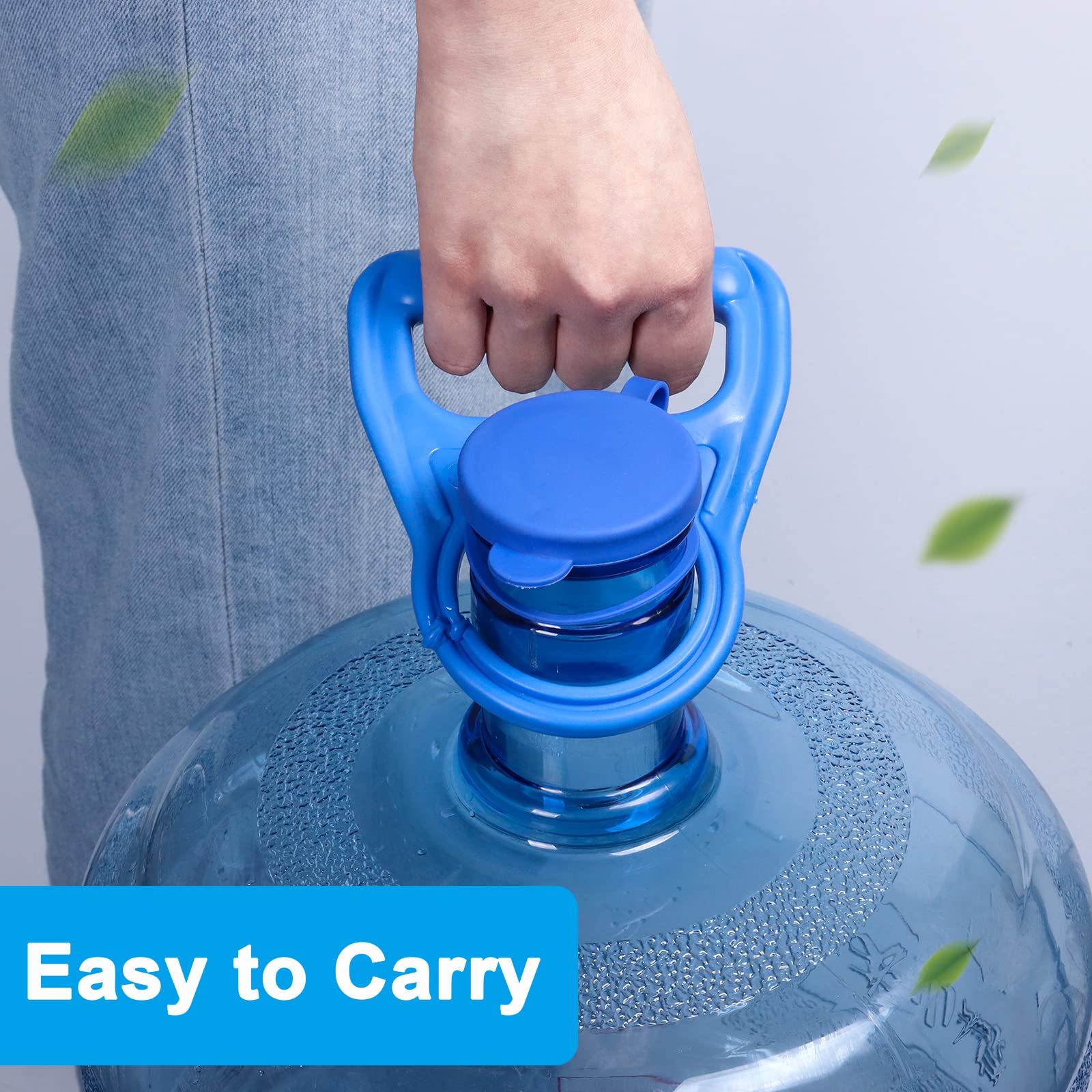 5 Gallon Bottle Cap Set - 5 Pack No-Spill Silicone Caps With Handle, Reusable, Fits 55mm Neck Water Jugs - View #7