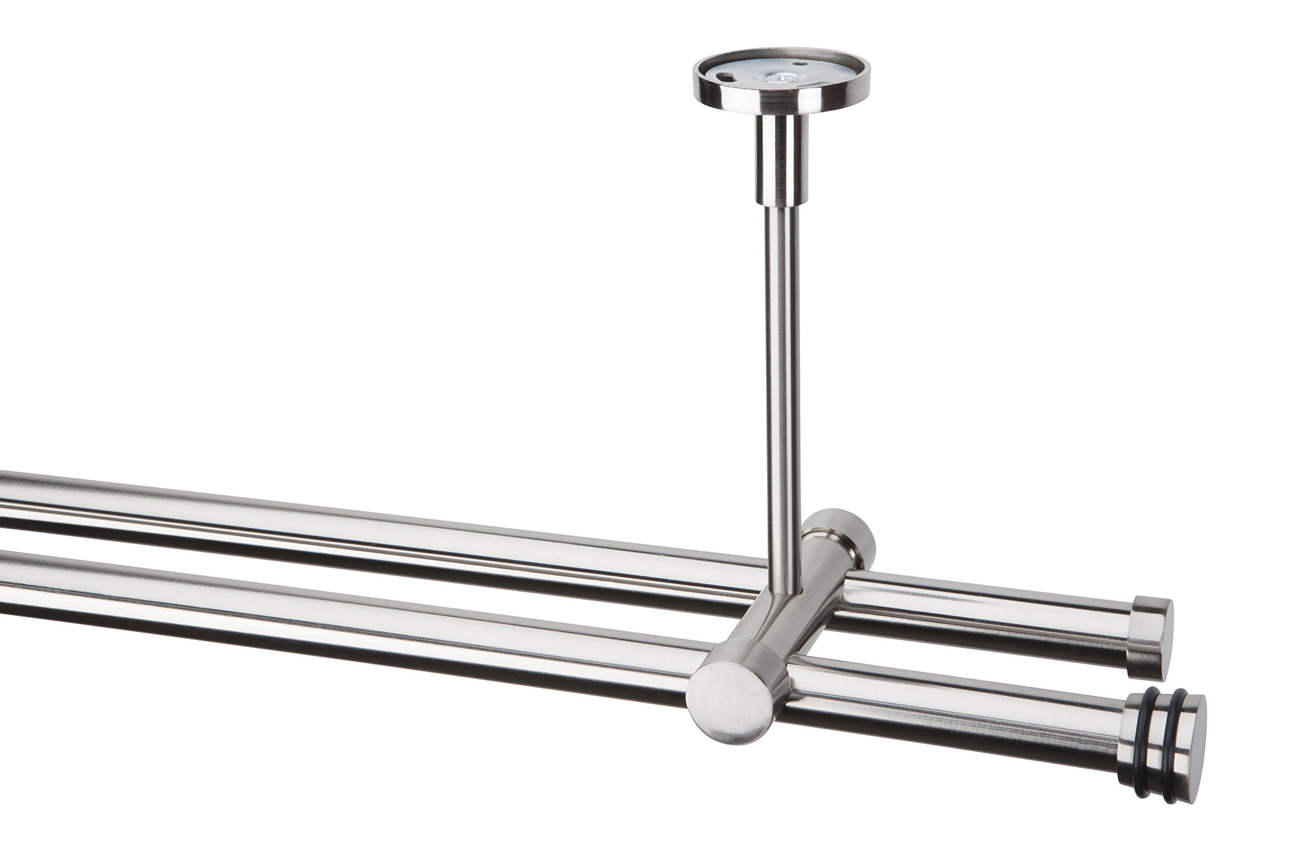 Gardinenstangen Set 980.06.27, 2-läufig, Ø 20 mm, Edelstahloptik (nickel gebürstet), Deckenbefestigung, 540 cm