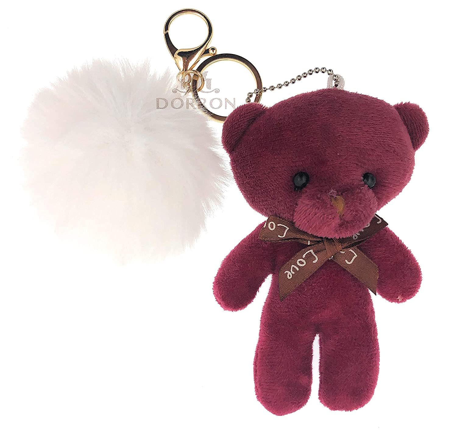 DORRON iAccessories Fluffy Faux Fur Pom Pom Teddy Key Ring Keychain for  Girls Bag Scooty Bike Car (White_Wine-Red)