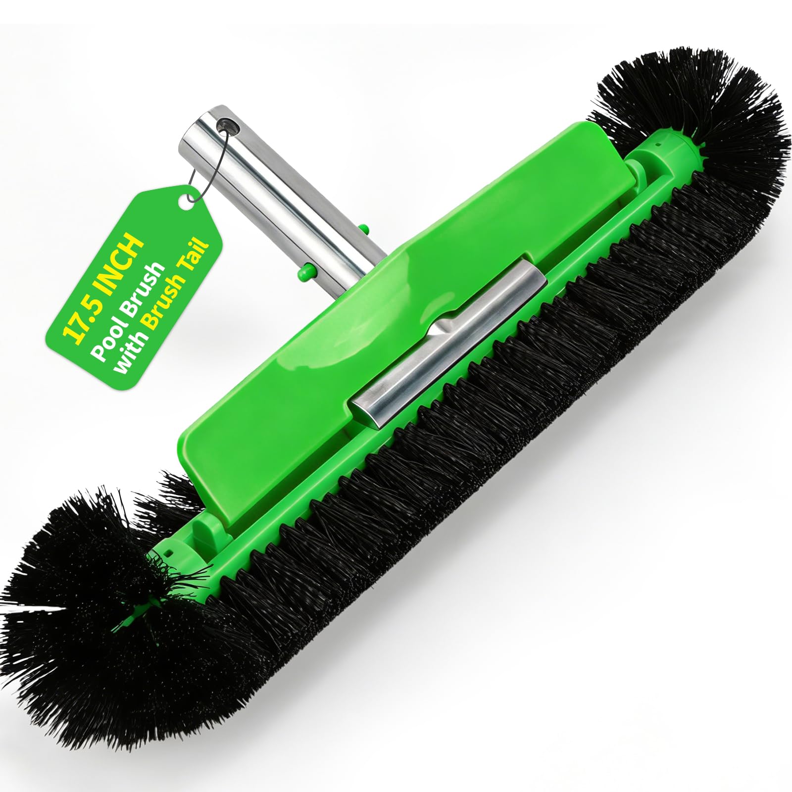 Photo 1 of 17.5" Professional Pool Brush - Sticks to Walls & Floor, High-Efficiency Heavy Duty Inground/Above Ground Pool Scrub Brushes with Round Ends, Premium Nylon Bristle,Reinforced Aluminium, Safe for Vinyl