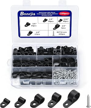 330 Pcs Black Cable Clips Wall, Plastic Wire Cable Clamps with Screws, R Nylon Wire Clips for CordsWire Clamps for Cables, cCable Management Clipss, for Organizing Electric Wires Cords5 Sizes