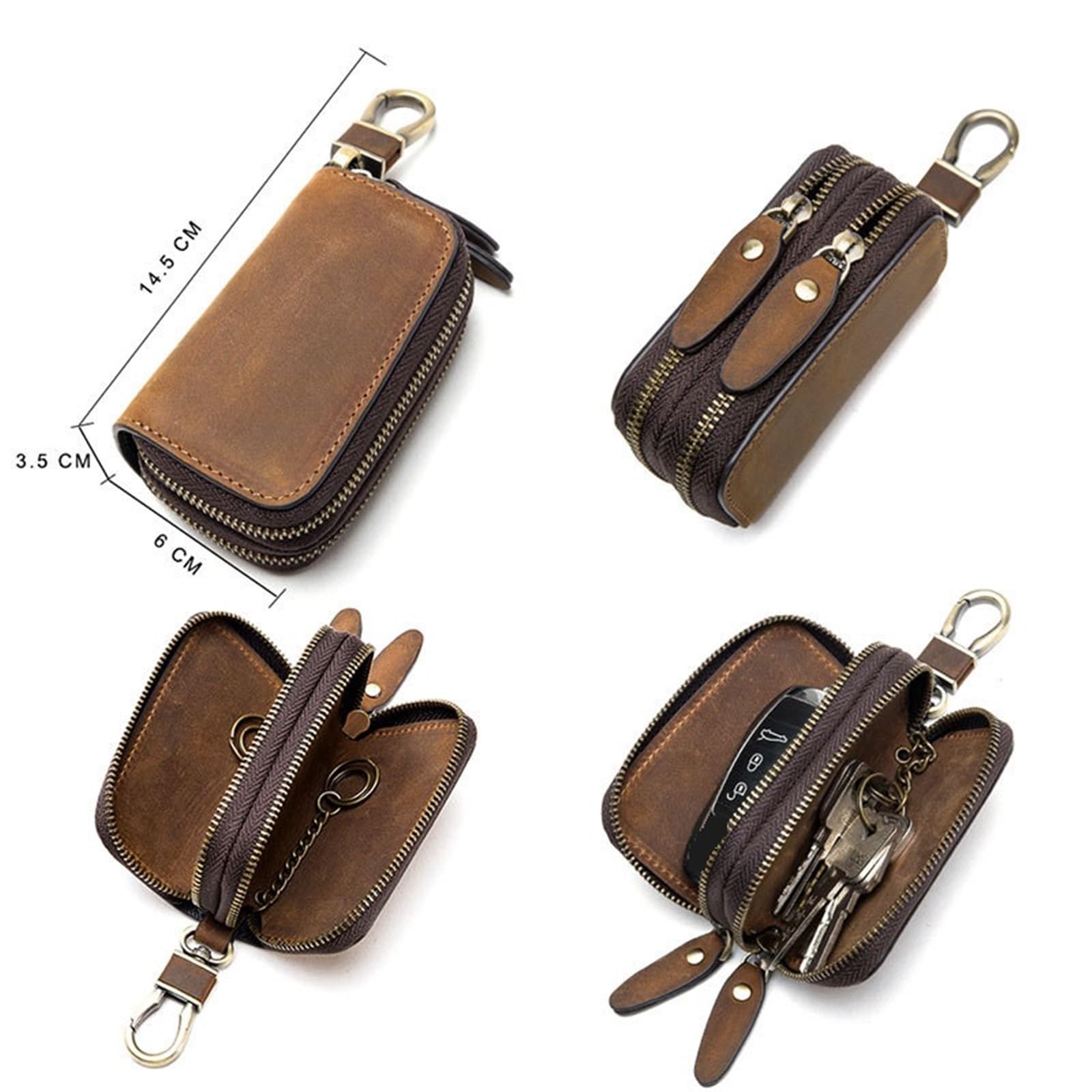 Schlusselmappen Kunstleder-Schlüsseletui, Geldbörsen, Herren, Vintage-Schlüsseltasche, Autoschlüsselhalter, Doppel-Reißverschluss, Schlüsselanhänger-Etui, Damen, kleine Haushälterin
