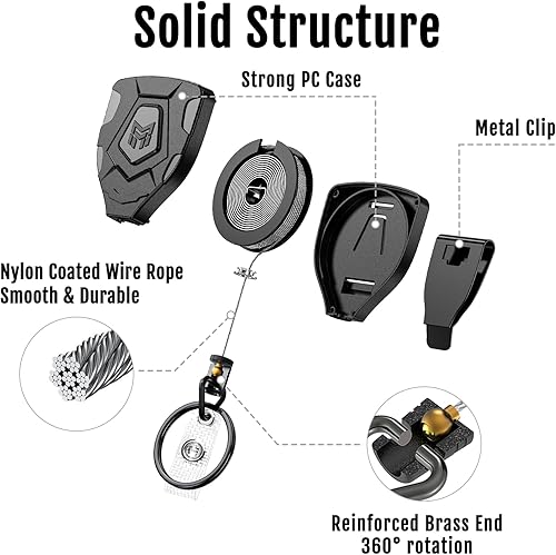 Miniatura 8 de MNGARISTA Llavero retráctil resistente con clip para cinturón, llavero con carrete de identificación y soporte para tarjetas de identificación