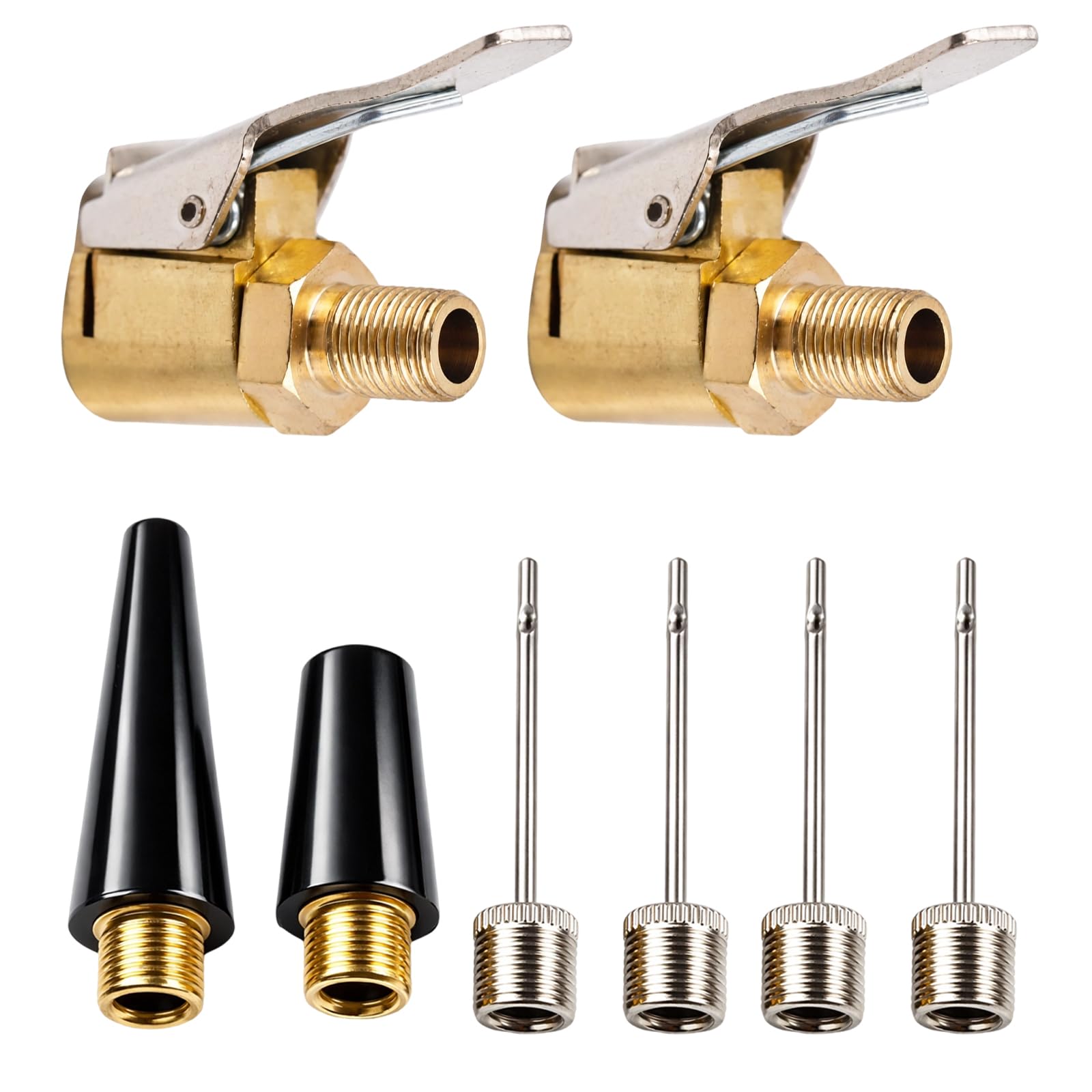 Presta Valve Adapter, Ring Tyre Inflator Chuck, Bike Pump Adaptor and Tyre Inflator Adaptor for Air Compressor Accessories, Set of 8 in Yellow, Black and Silver Colours