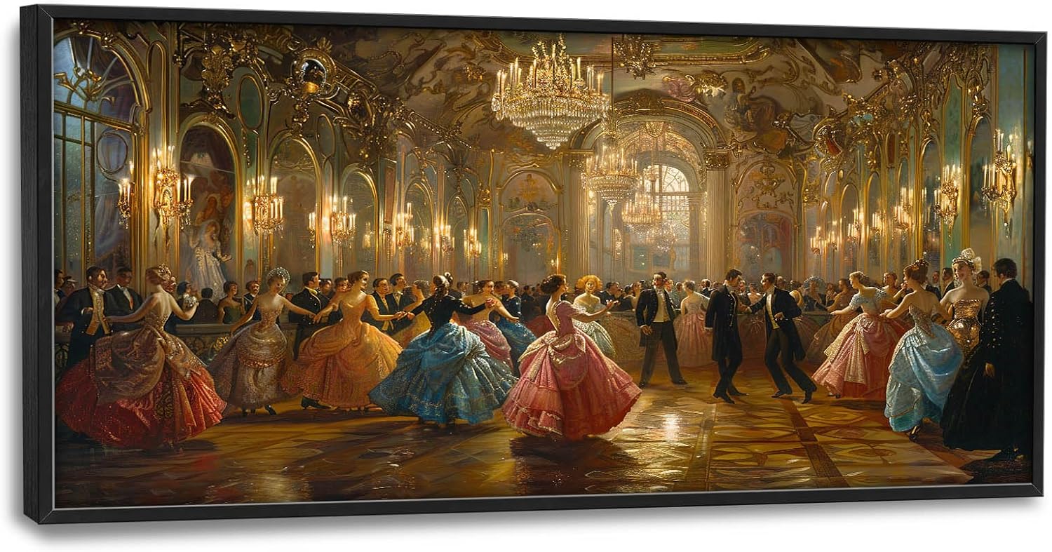 Vintage Hotel Dance Large Wall Art Dancing Party Pictures Wall Decor Elegant Magnificent Canvas Print Painting Modern Artwork Home Decoration for Living Room Bathroom Bedroom Office Framed 60"x30"