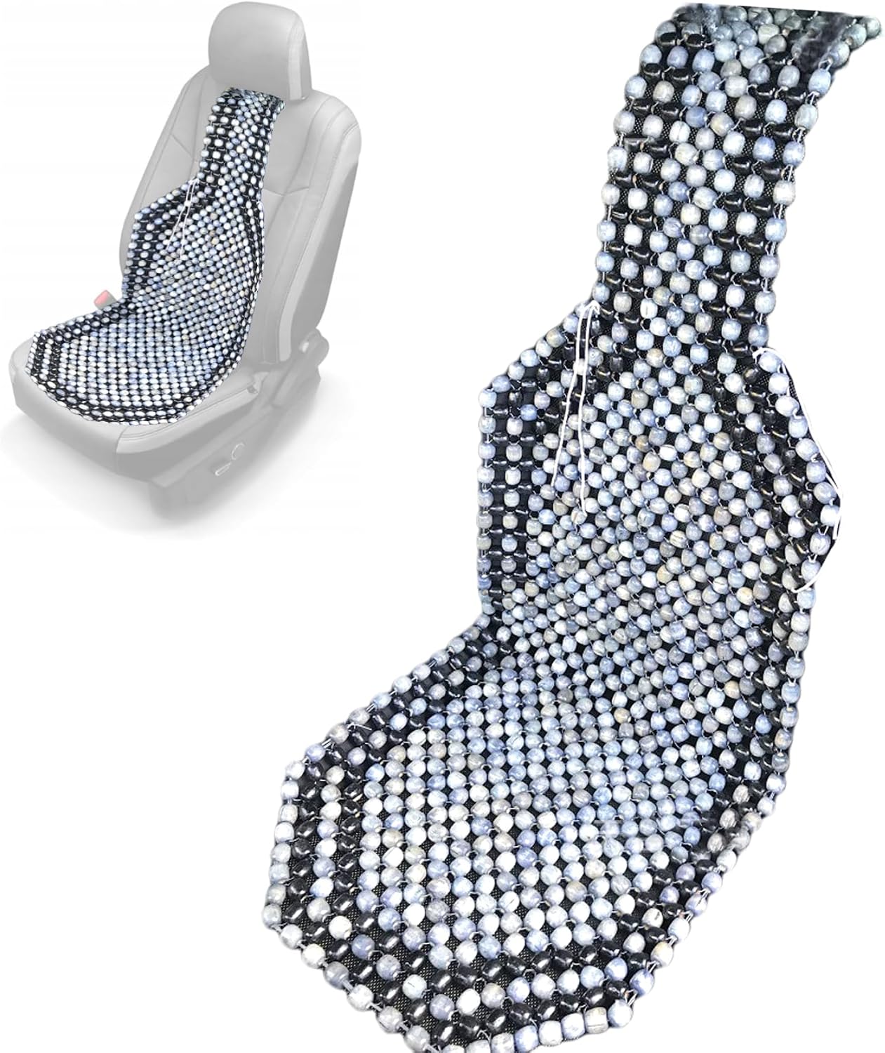 51x15 Inch Wooden Beaded Car Seat Cover with Breathable Cooling Massage Beads, Automobile Seat Cushion for Car, Truck & Office Chair