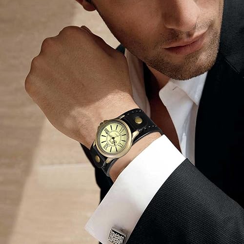 Miniatura 5 de Avaner Vintage Bronze Leather Watches Retro Steampunk Wide Cuff Analog Quartz Wrist Watches for Men and Women