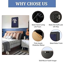 IHEIPYE Kids Jersey Frame Display Case Lockable, Sport Jersey Shadow Box with 98% UV Protection Acrylic and Hanger for Baseball Basketball Football Soccer and Uniform, Small-Black Locks