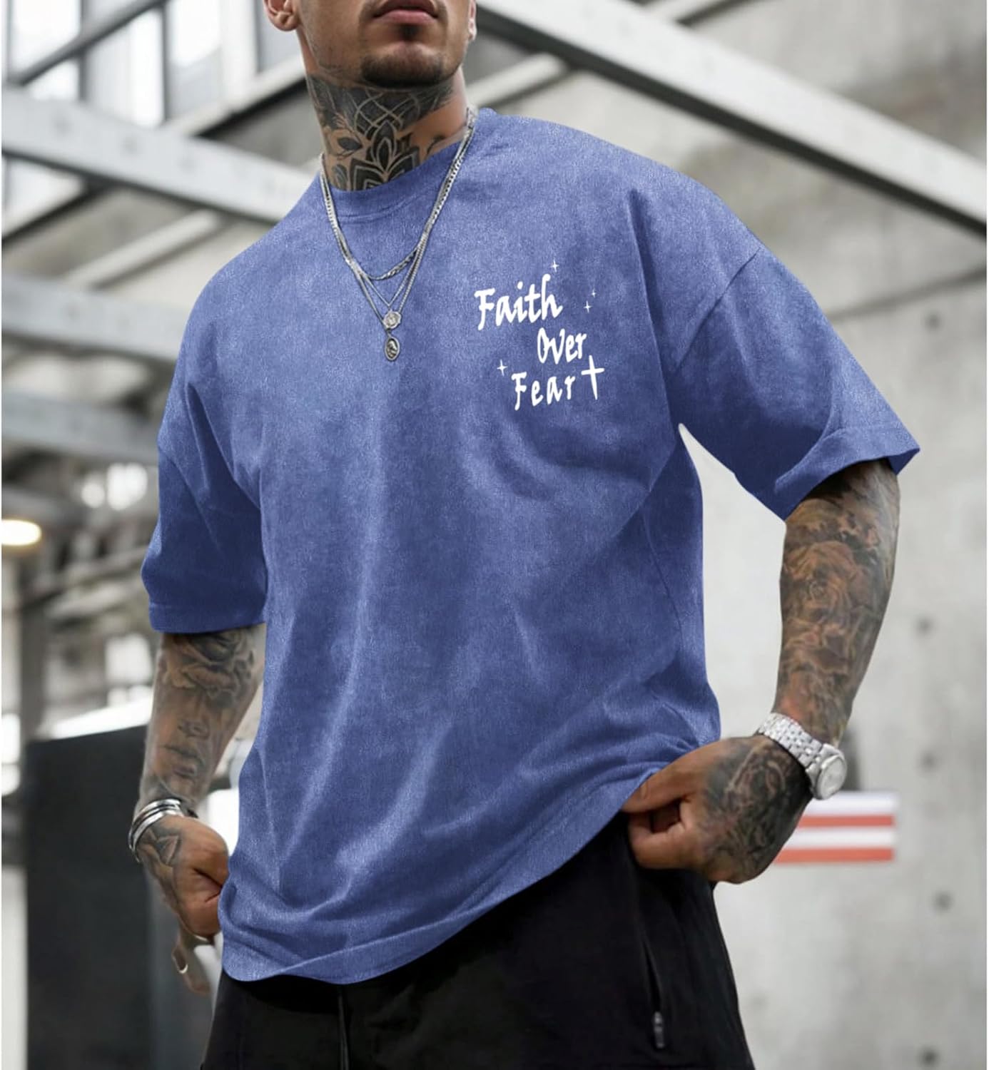 Christian Shirts for Men Faith Over Fear Acid Wash Tshirts Faith Religious Tees God Bible Verse Inspirational Tops - Image 2