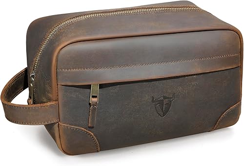 Handadsume Retro genuino Crazy Horse cuero hecho a mano viaje aseo aseo bolsa para hombres - Dopp Kit - Kit de afeitado 771, 775 Marrón, Vintage