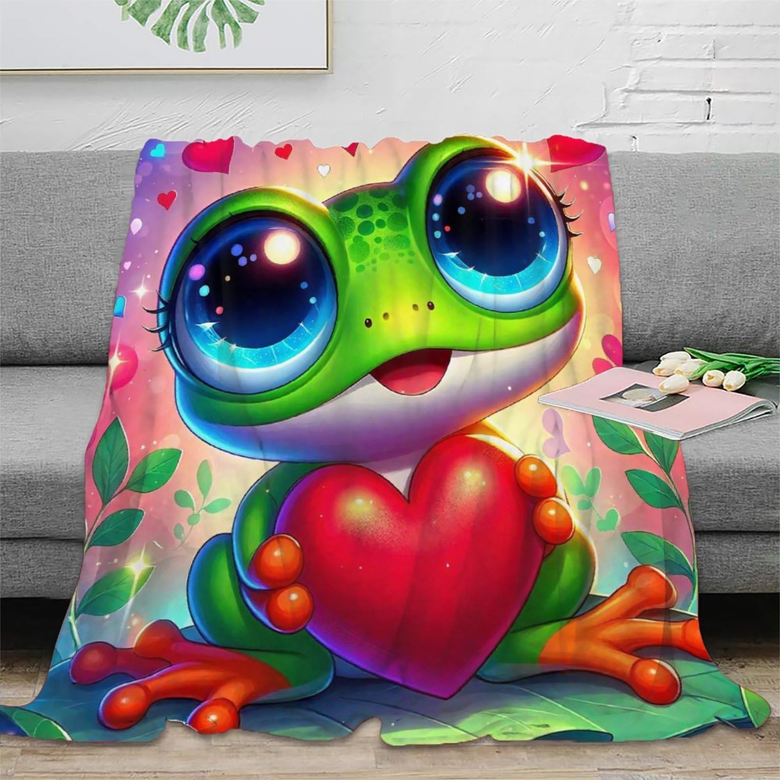 Couverture grenouille imprimée 3D plaid chaud pour camping, voyage et canapé