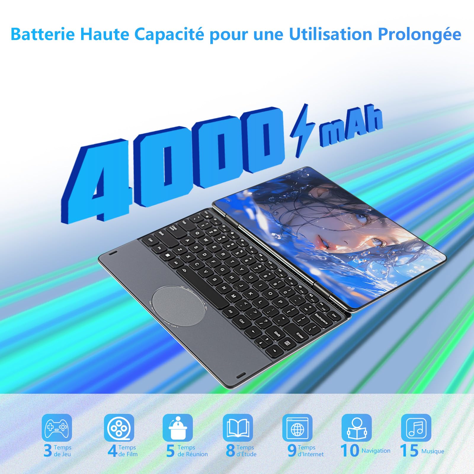 Ordinateur Portable 2-en-1 11 Pouces Tactile Celeron N100 16 Go DDR4 1920x1200 IPS Clavier Rétroéclairé Gris