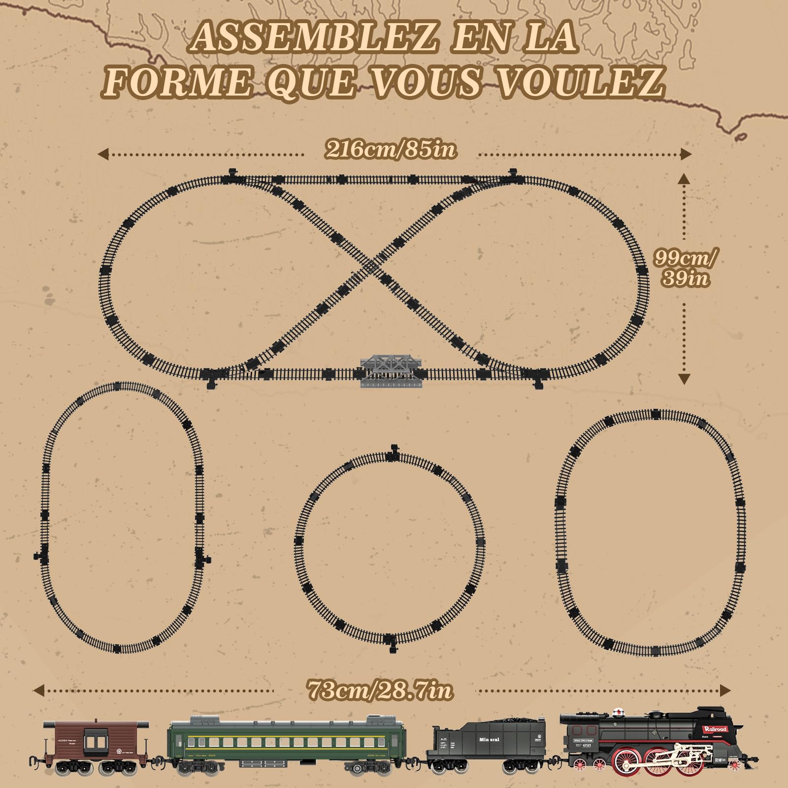 Joellfuner Jouet De Train Électrique À Vapeur, Train Electrique Enfant avec Telecommande, Locomotive à Vapeur Electrique avec la Fumée Lumineuse et Le Son, Cadeaux de Noël Anniversaire pour Enfants