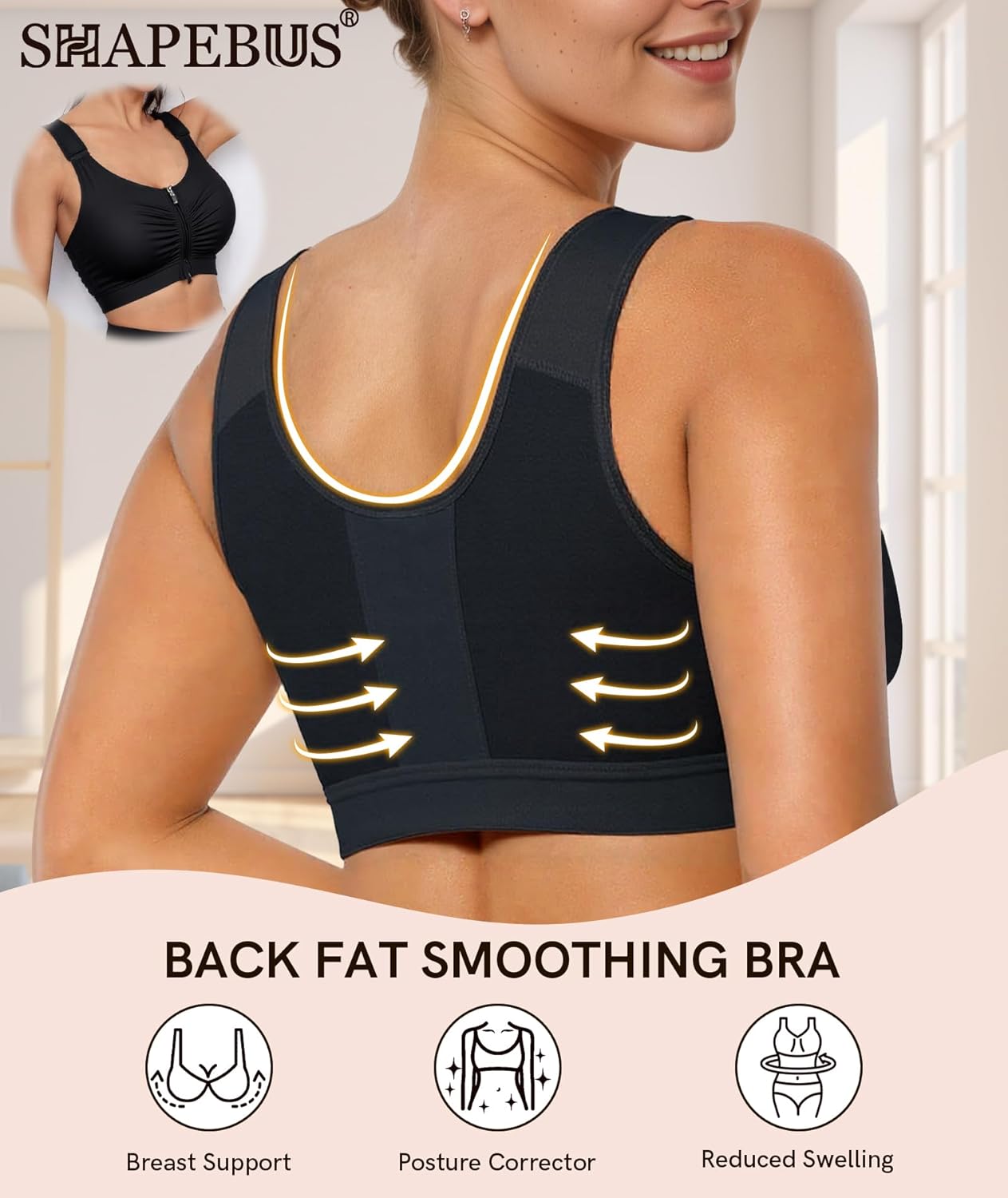 Zip Front Closure Everyday Bra for Women Post Surgery Compression Bras with Adjustable Straps Wirefree - Image 2