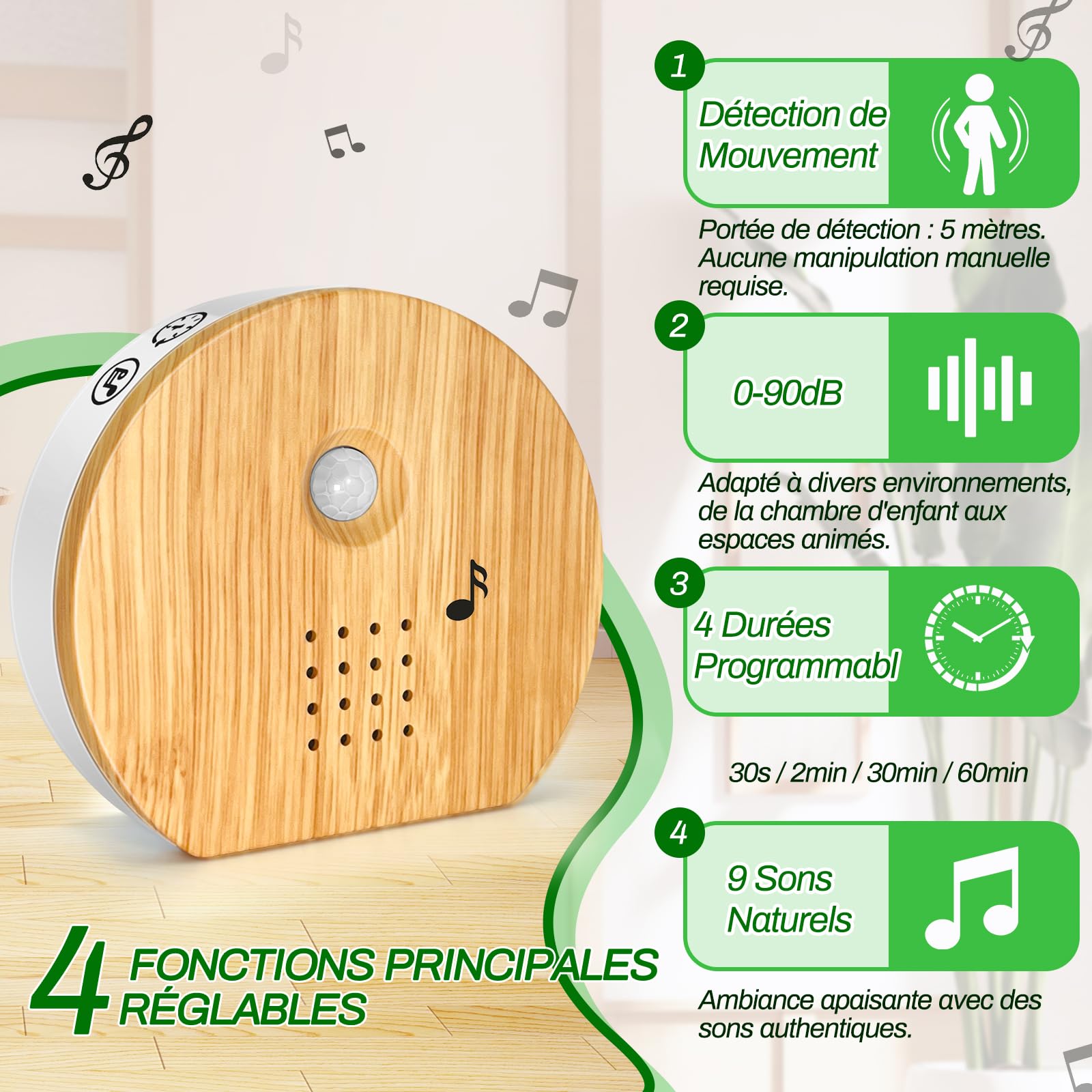 Boîte détecteur de Mouvement avec Chant d'oiseaux, Rodukee Boîte Soundbox Oiseau avec Minuterie, 9 Naturels Birdsongs, Murmure de Ruisseau, Source Forestière, Boîte à Musique Relaxante et Détente