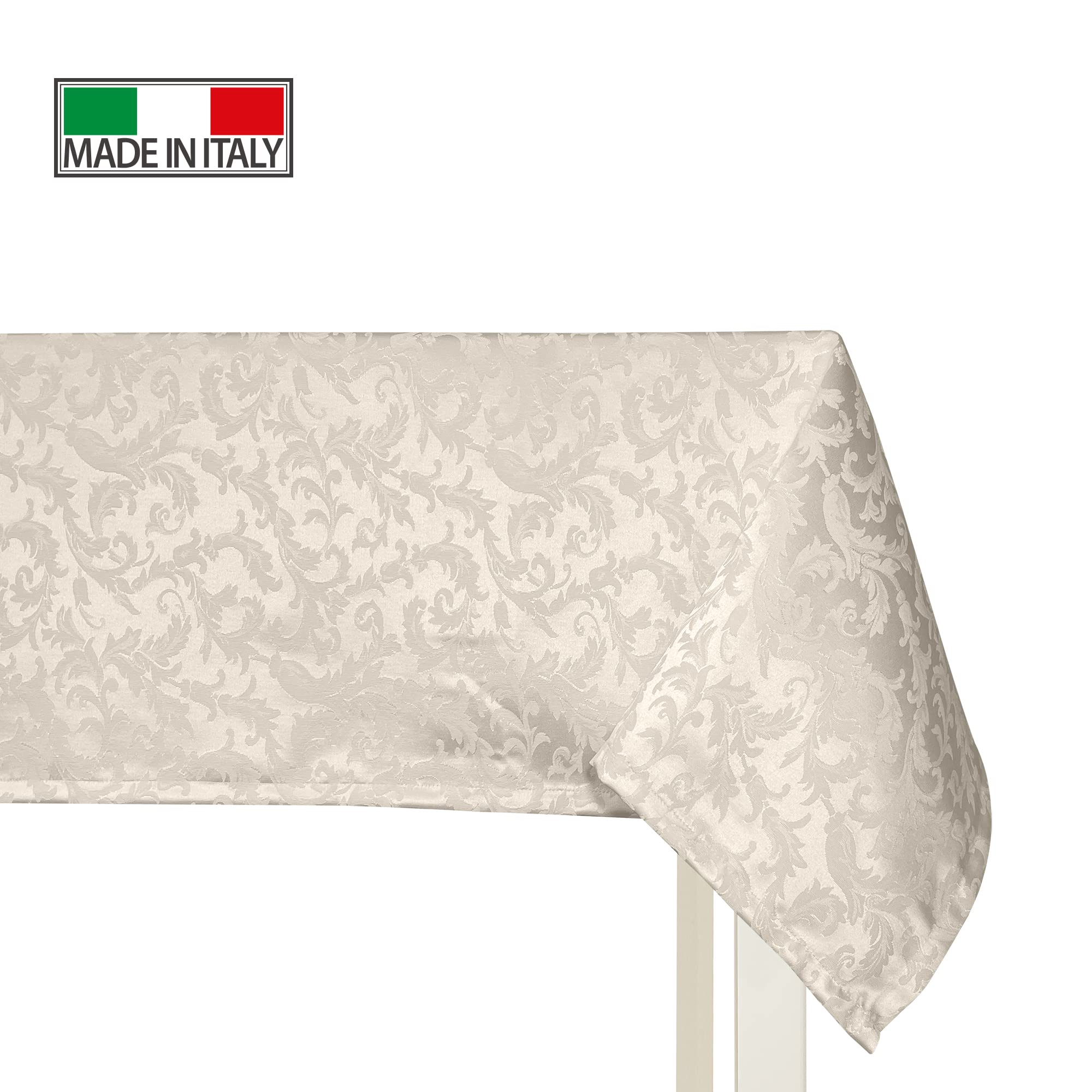 Giovanni Dolcinotti Nappe rectangulaire de Noël 140 x 280 cm Jacquard Damas - 12 Places - 100% fabriqué en Italie - Couleur Ivoire