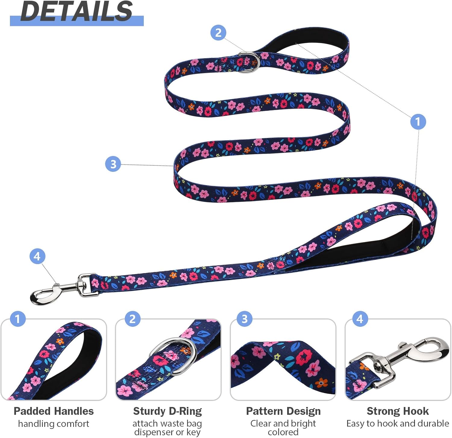 Hikiko 16.5-23.5 inches Dog Collar and 6FT Leash, Soft Nylon Pet Collars and Double Handle Leashes for Large Dog