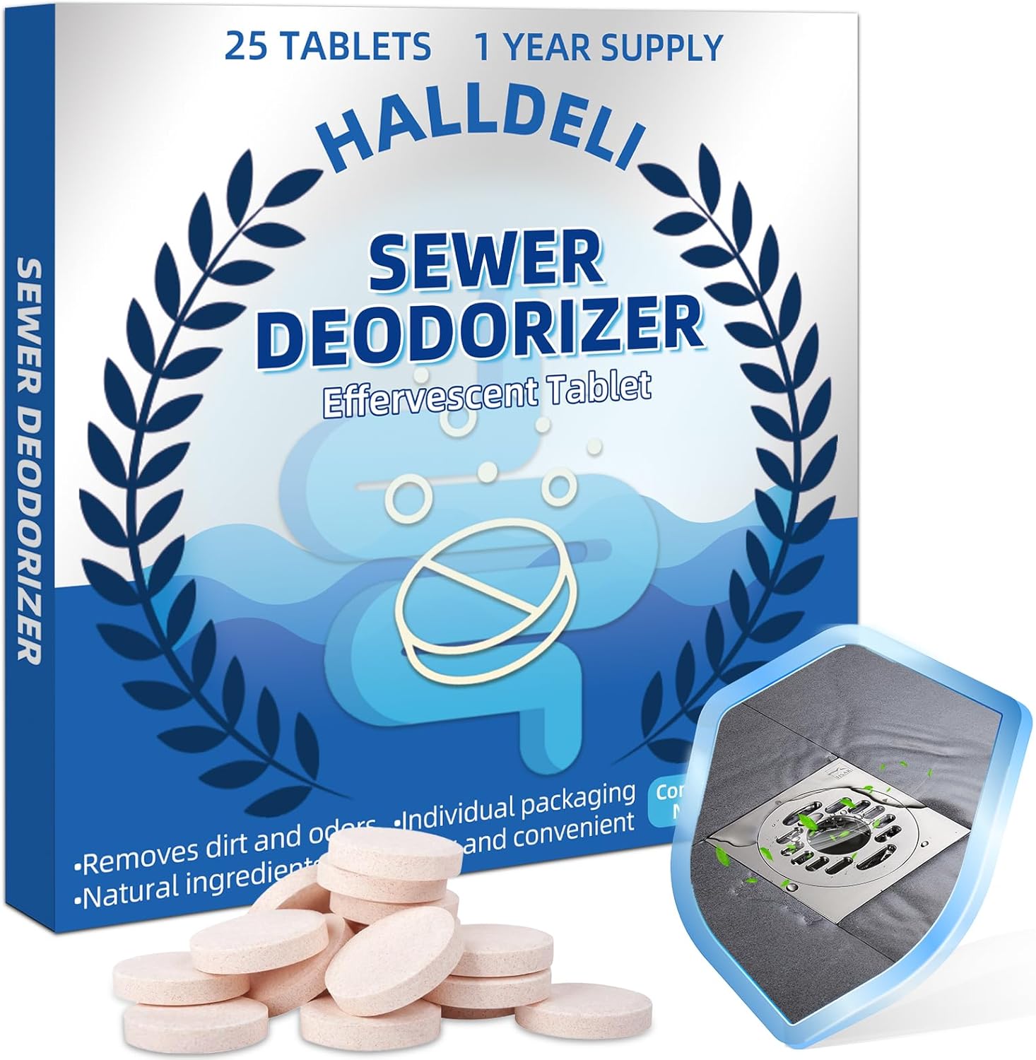 Kanal-Deodorant-Tabletten， Abflussreiniger befreit Klärgruben und Abflussfelder von hartnäckigen Verstopfungen, Abschaum, Schlamm und beseitigt mühelos Gerüche, Brausetablette Rohrreiniger