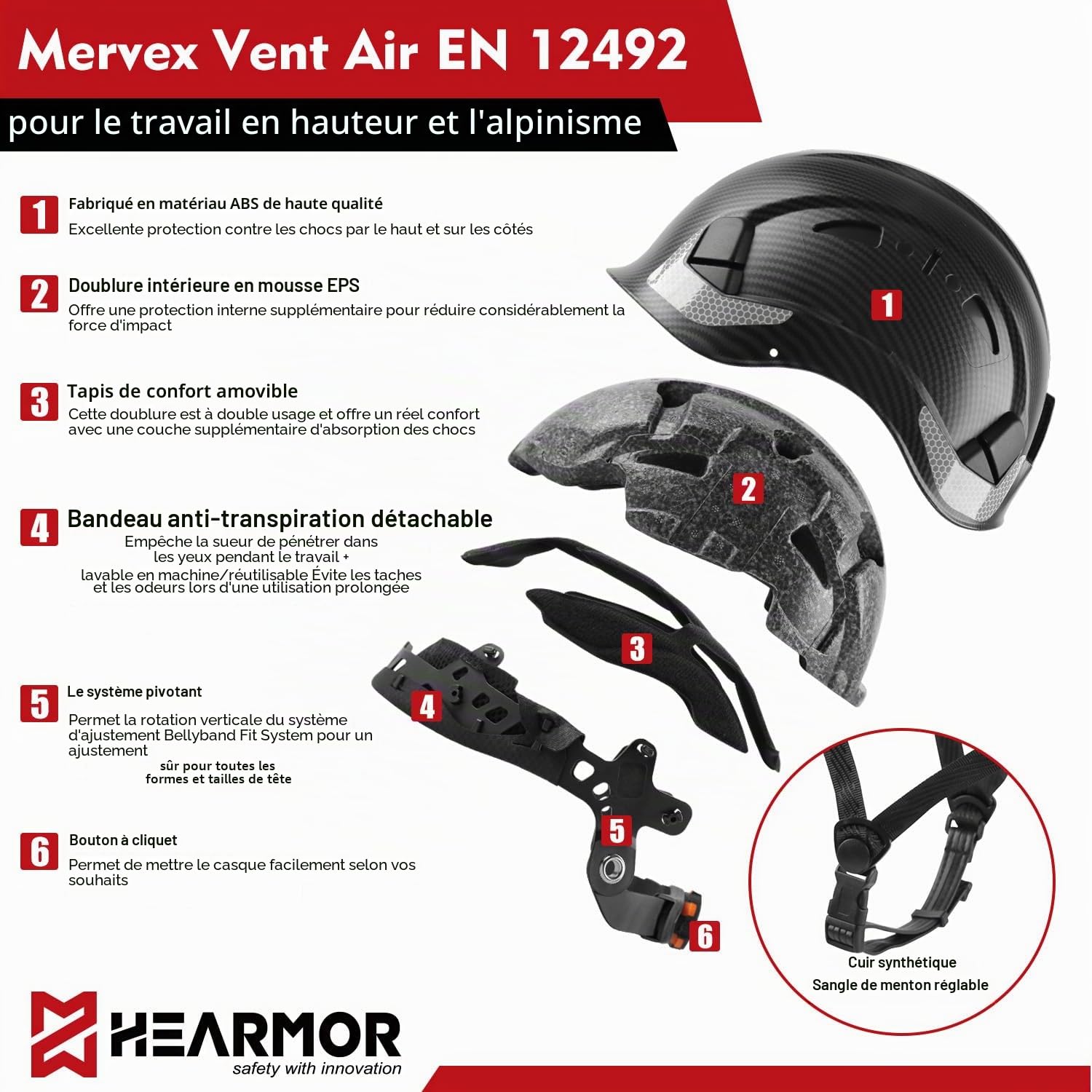 HEARMOR Casque de protection à LED en ABS - Casque forestier pour adulte - Certification EN397 et EN12492 - Absorption des chocs et résistance à la pénétration