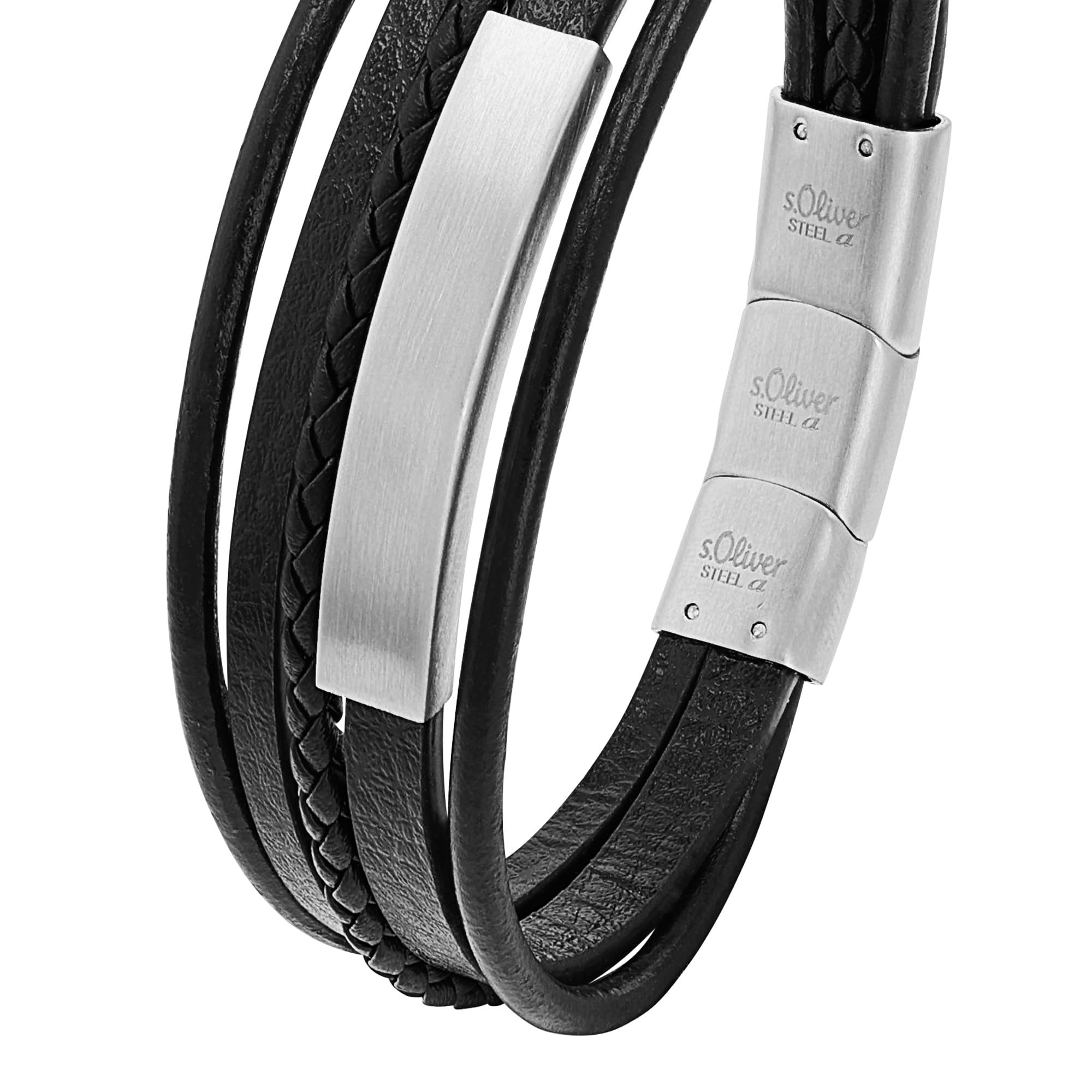 s.Oliver Armband Edelstahl/Leder für Herren, Armschmuck, Kommt in Schmuck Geschenk Box – Ansicht 3