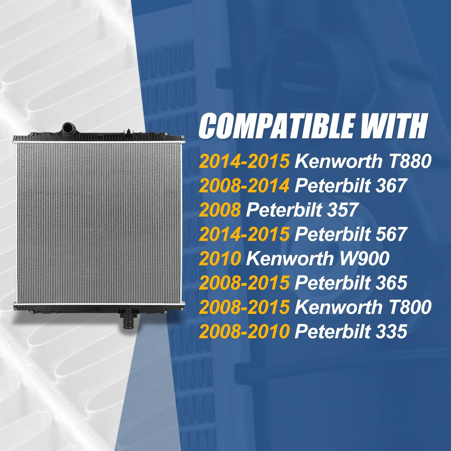 Auto Dynasty Radiator Compatible with 2008-2015 Kenworth T880 T800 W900 Peterbilt 367 357 567 365 335 Truck, Factory Style 2-Row Cooling Radiator, Aluminum Core