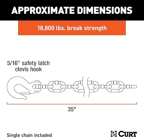 Miniatura 3 de CURT 80304 - Cadena de seguridad para remolque de 35 pulgadas con gancho a presión de horquilla de 516 pulgadas, resistencia a la rotura de 18,800