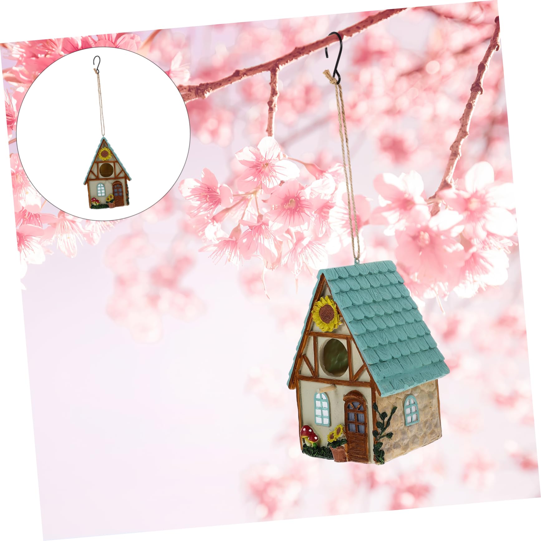 Abaodam Casa Nido Decorativa Colgante de Resina para Cría de Aves | Apta para Alondras y Aves Pequeñas, Uso en Jaula o Exterior, Diseño de Casita Sencilla y Elegante
