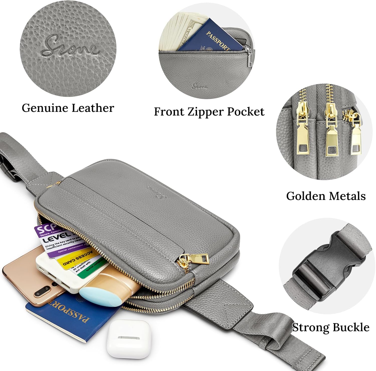 S-ZONE Fanny Packs for Women Genuine Leather RFID Blocking Crossbody Bags Purses Sling Waist Chest Bag Gifts Travel Running Adjustable Strap Men