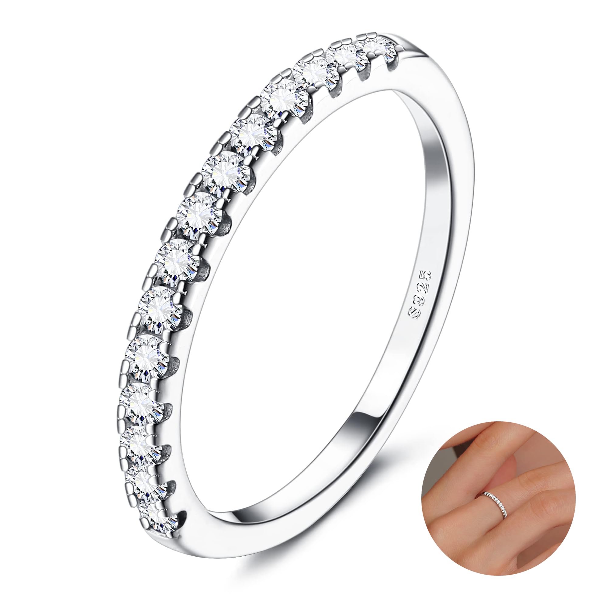 JewenovaS925 Sterling Silver Wedding Band, Cubic Zirconia Eternity Engagement Ring for Women, Size 5-11, Cubic Zirconia