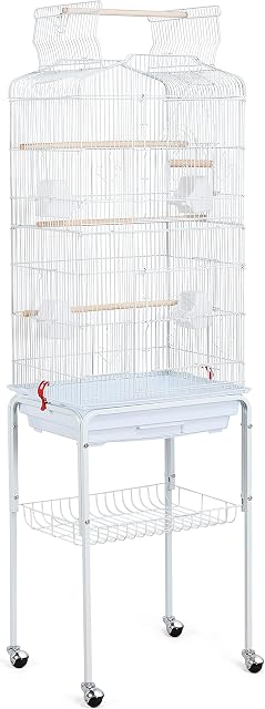 costoffs Open Play Top Budgie Cage Metal Parrot Cage Large Bird Cage Pet Home for Finch Canary Parakeets Cockatiels with Detachable Rolling Stand