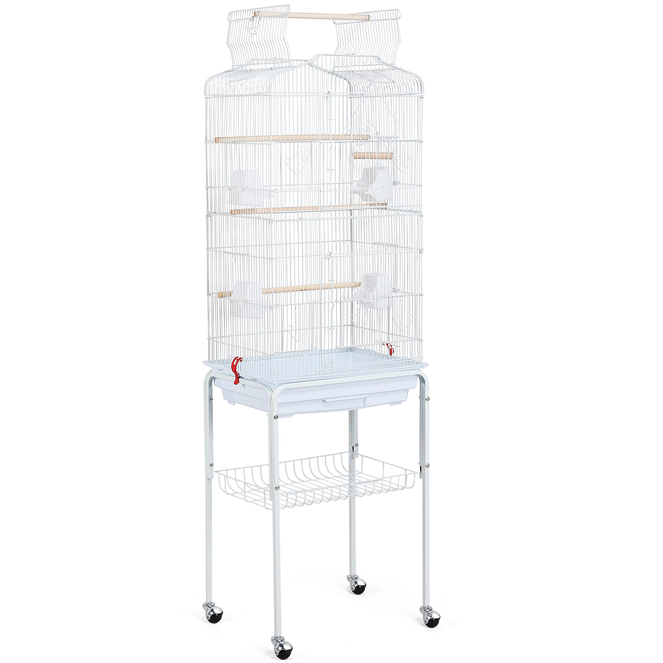 costoffs Open Play Top Budgie Cage Metal Parrot Cage Large Bird Cage Pet Home for Finch Canary Parakeets Cockatiels with Detachable Rolling Stand