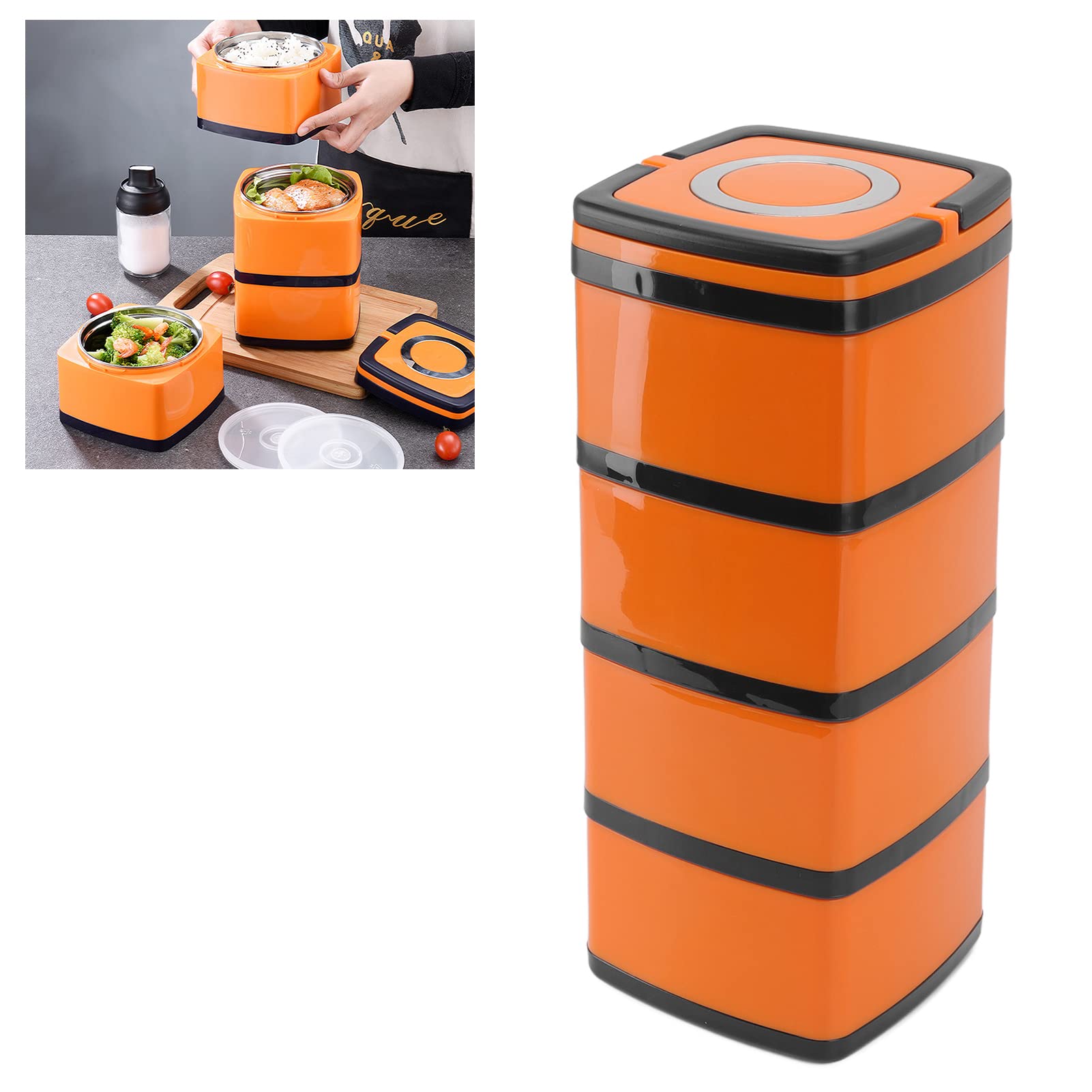 Box in Acciaio Inossidabile 304, Contenitore per Pranzo a Tenuta Stagna, Isolato, per Studenti e Impiegati, Arancione, 2 unità (Quattro strati 2,9 litri)