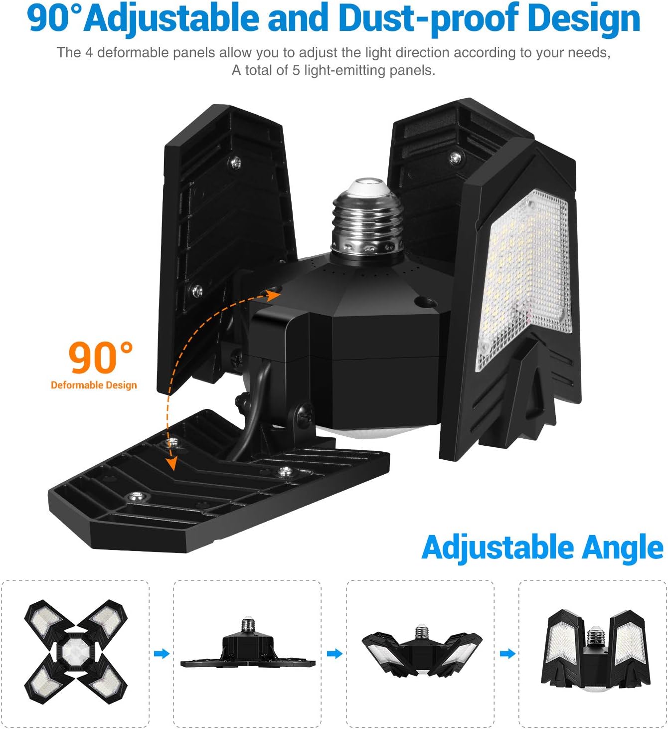 Flash Deals - 60% OFF LED Garage Lights ,12000LM Garage Lighting 120W Deformable Garage Ceiling Light with 4 Adjustable Panel, LED Shop Light with E26 Lamp Socket, Ceiling Lighting Fixture for Basement, Warehouse Hottest Sales LED Garage Lights ,12000LM Garage Lighting 120W Deformable Garage Ceiling Light with 4 Adjustable Panel, LED Shop Light with E26 Lamp Socket, Ceiling Lighting Fixture for Basement, Warehouse