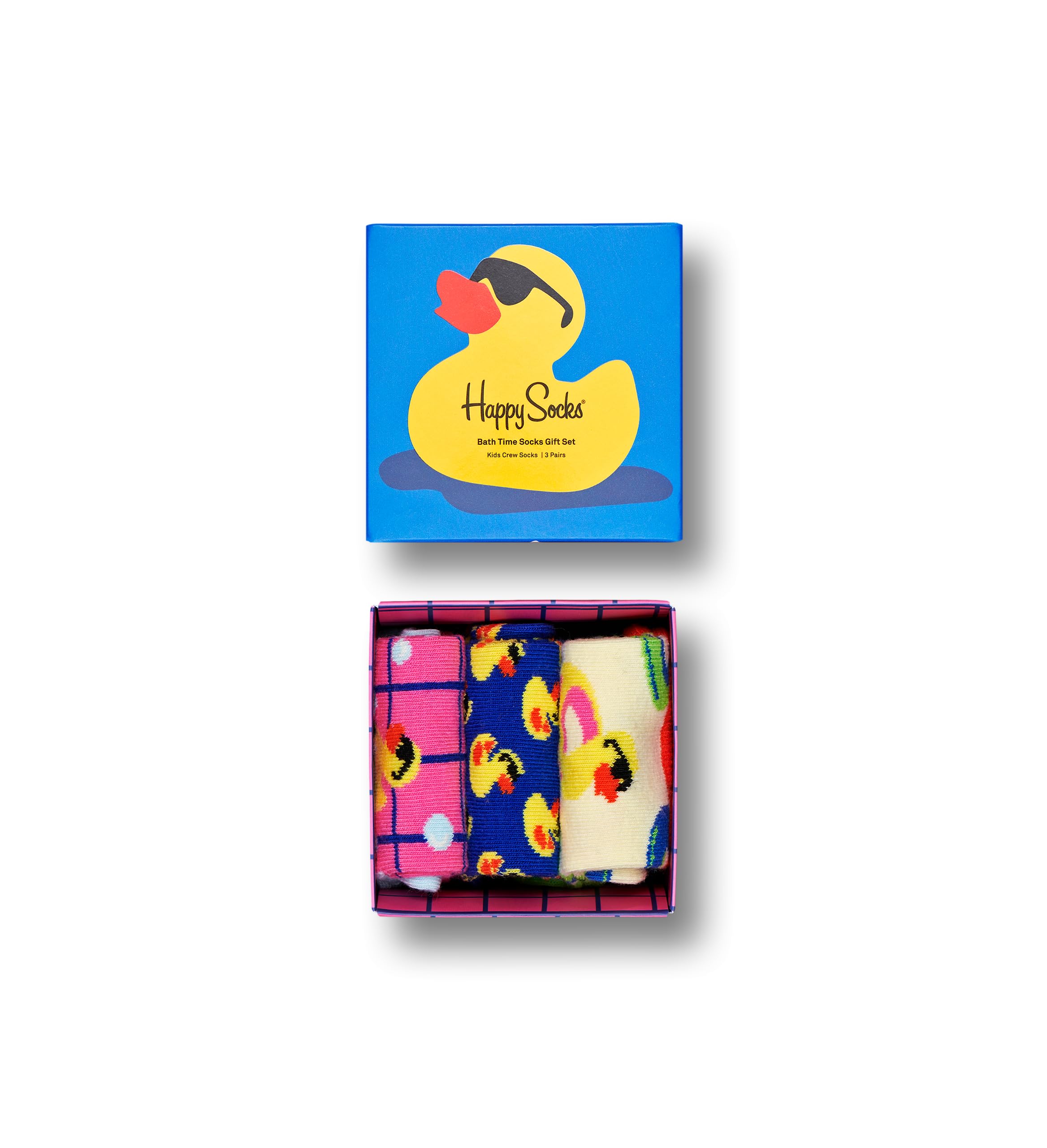 Happy Socks Kids 3-Pack Bathtime Gift Set, premium cotton crew socks with rubber duck print