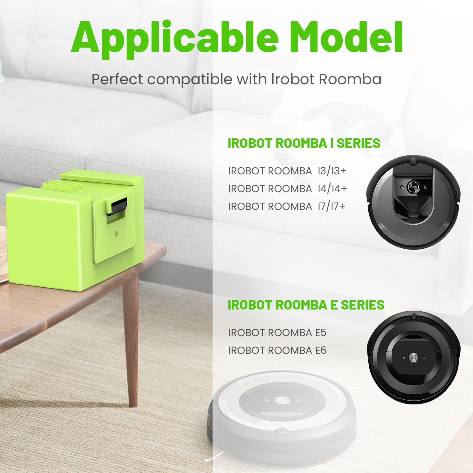 Batterie Li-ion de rechange 4000 mAh pour i7, ASUNCELL 14,4 V pour iRobot Roomba e et i série i7 / i7+ i4/i4+ i3/i3+ e5 e6 i7158 i7550 i7550 i755020 7150 7550