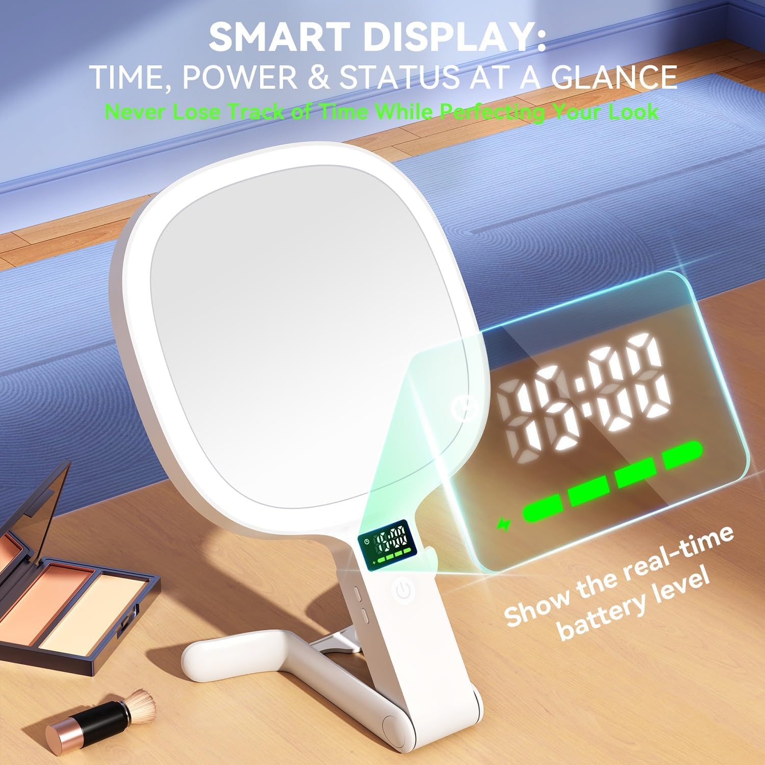 Auxmir Travel Makeup Mirror with Lights, Double Sided 30X/1X Lighted Magnifying Mirror, LED Display & 3 Color & Dimmable Brightness, Rechargeable Portable Vanity Mirror, Tabletop/Handheld/Hanging - Image 5