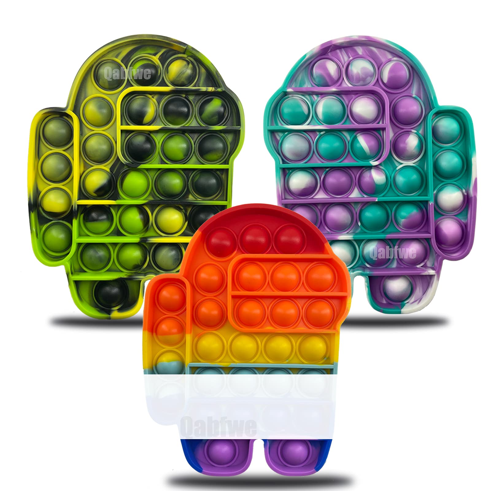 Qabfwe 3 Pcs Silicone Push pop Bubble Fidget Toy, Tie-dye Squeeze Sensory Toy Relieve Emotional Stress for Kid Adult