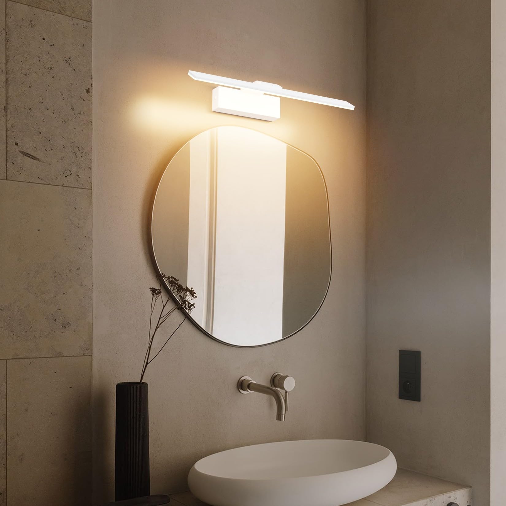 Klighten Lampada da specchio da bagno a LED, 40 cm, 12 W, IP44, da bagno, in alluminio, 60 LED, 1100 lumen, bianco caldo 3000 K, 40 cm