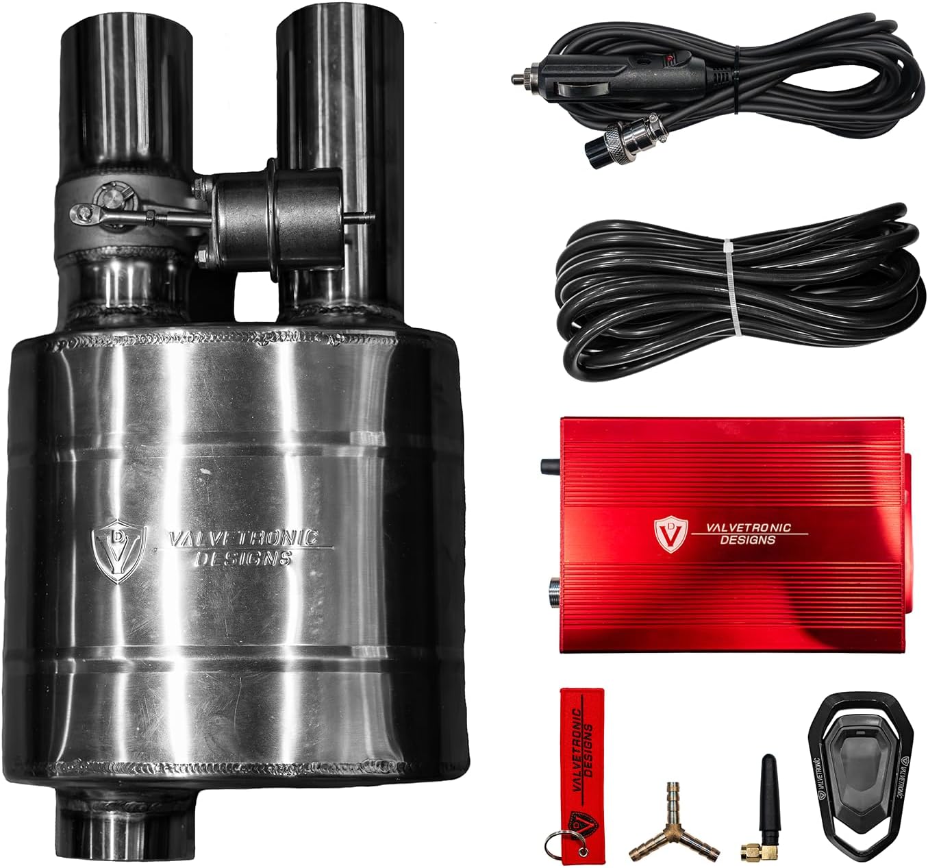 UNIVERSAL VALVED EXHAUST MUFFLER/Tips Exhaust Muffler Valve Cutout with 1 Wireless Remote Controller Kit (1 Muffler DUAL EXIT, 3 INCH/76MM)