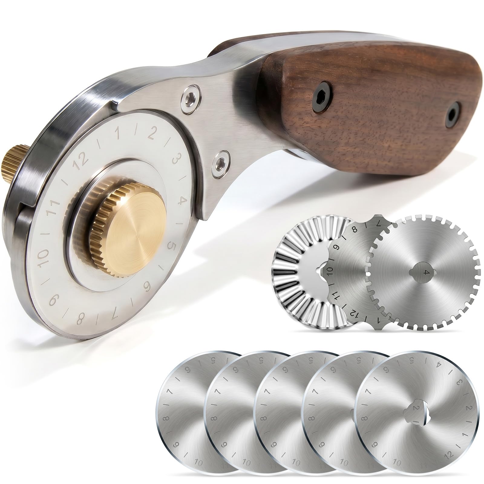 45 mm Rollschneider mit 8 geraden Linien, Haltepunkten, Wellenmustern, Ersatzklingen, schwere automatische Stoffschere, Kreisschneider zum Nähen, Quilten, Bastelwerkzeug