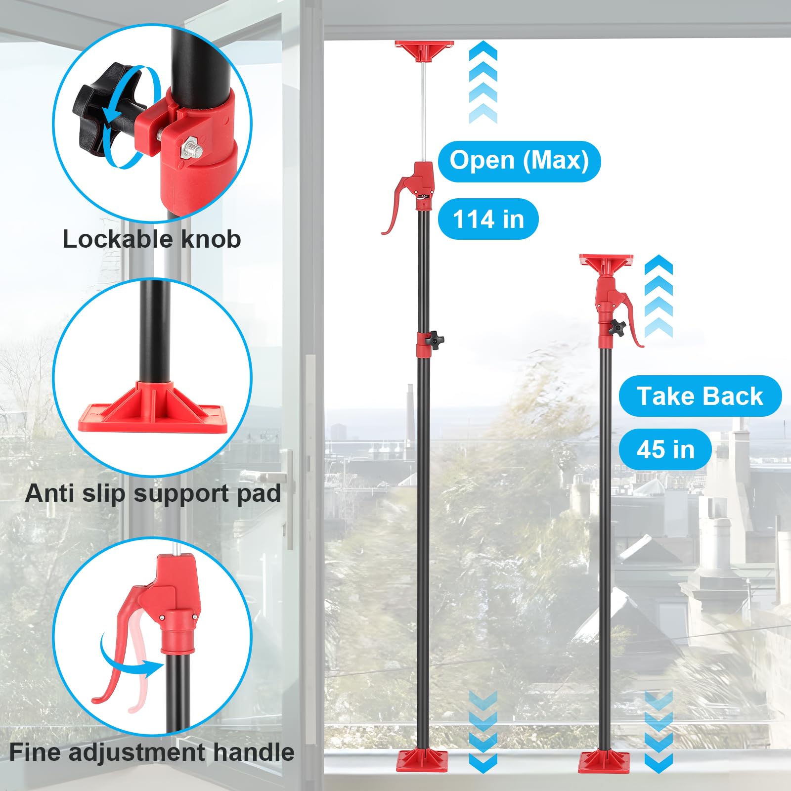 Cabinet Jack Support Pole, 4 Pack 45-114 in Adjustable Heights Support Pole — Amazon image 6