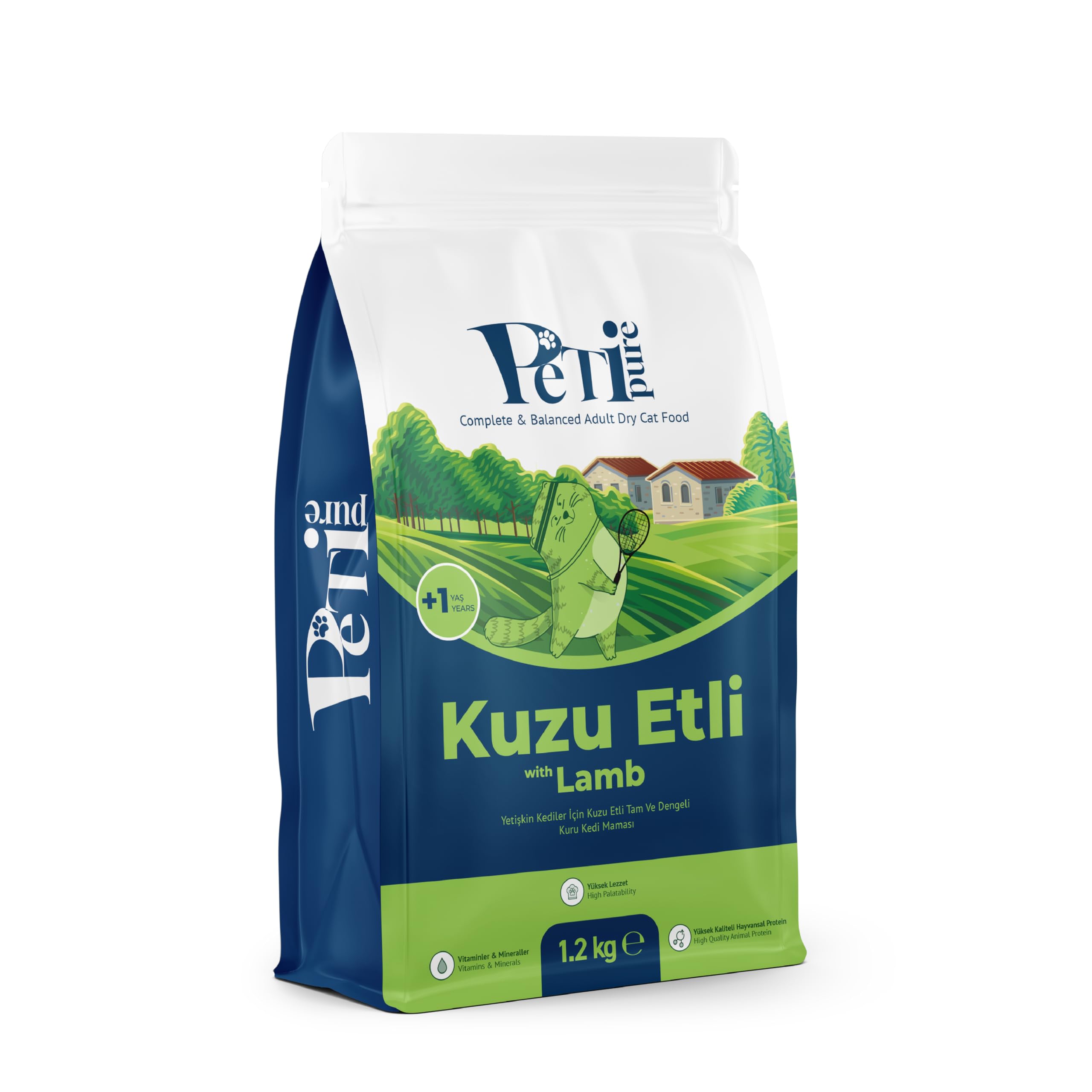 Kuru Yetişkin Kedi Maması - Besleyici Vitamin İlaveli Tam ve Dengeli Mama (1,2 Kg, Kuzu)