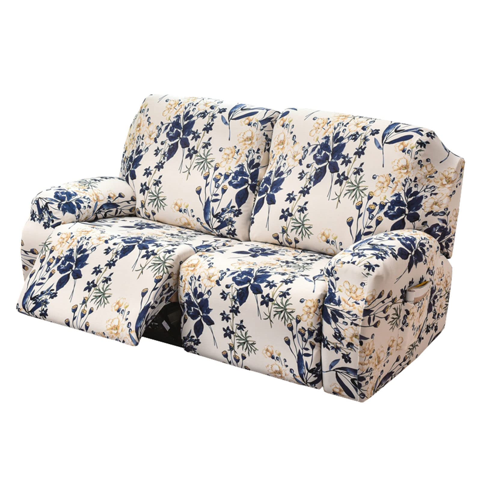 JHLD 1/2/3 Seater Stretch Recliner Cover, Printed Recliner Chair Cover With Side Pocket Machine Washable Recliner Slipcovers Recliner Protector For Living Room-N-2 seater