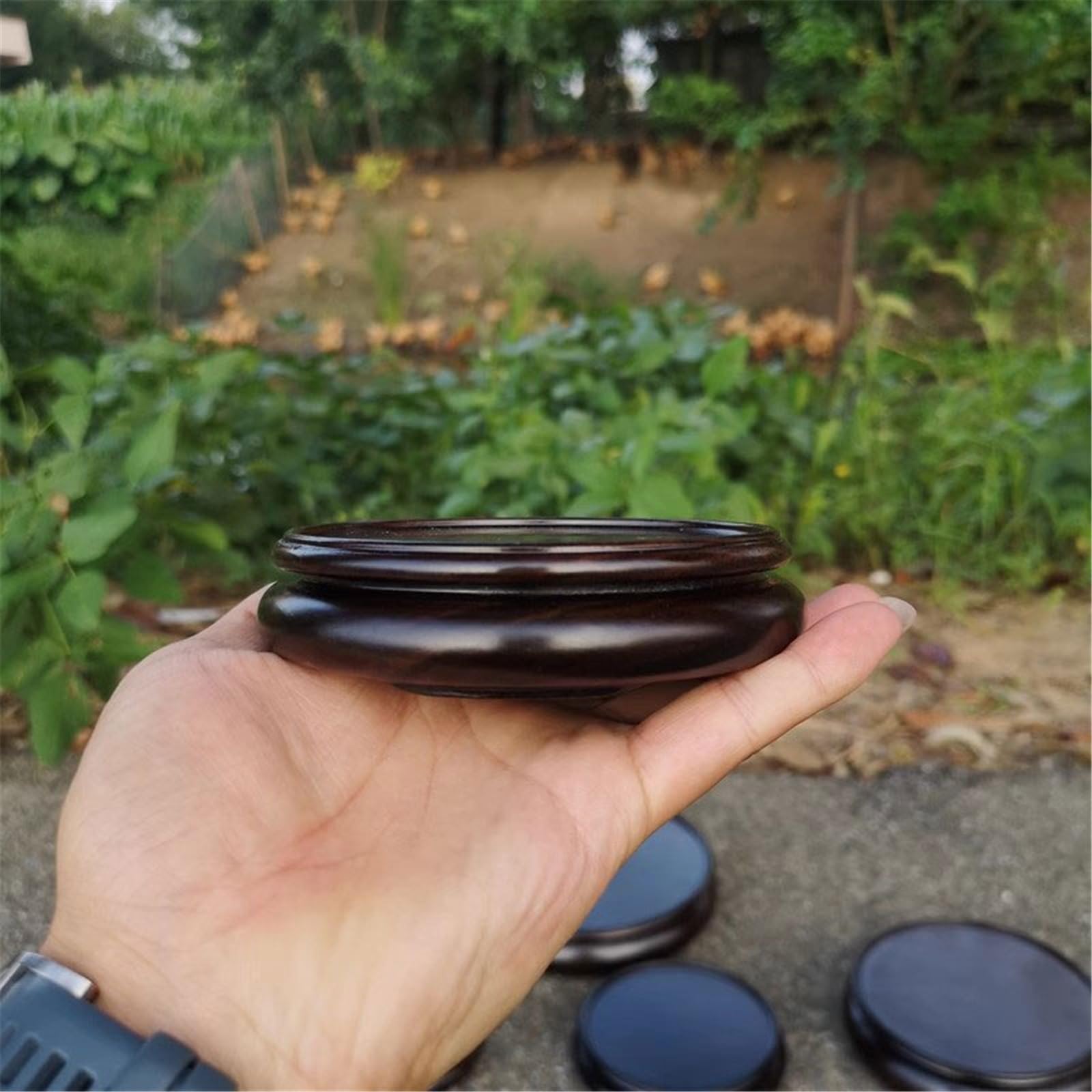 Podstawa Bonsai Okrągły, minimalistyczny drewniany cokół do wazonów z dziwnymi kamieniami Stojak na rośliny(Duży)