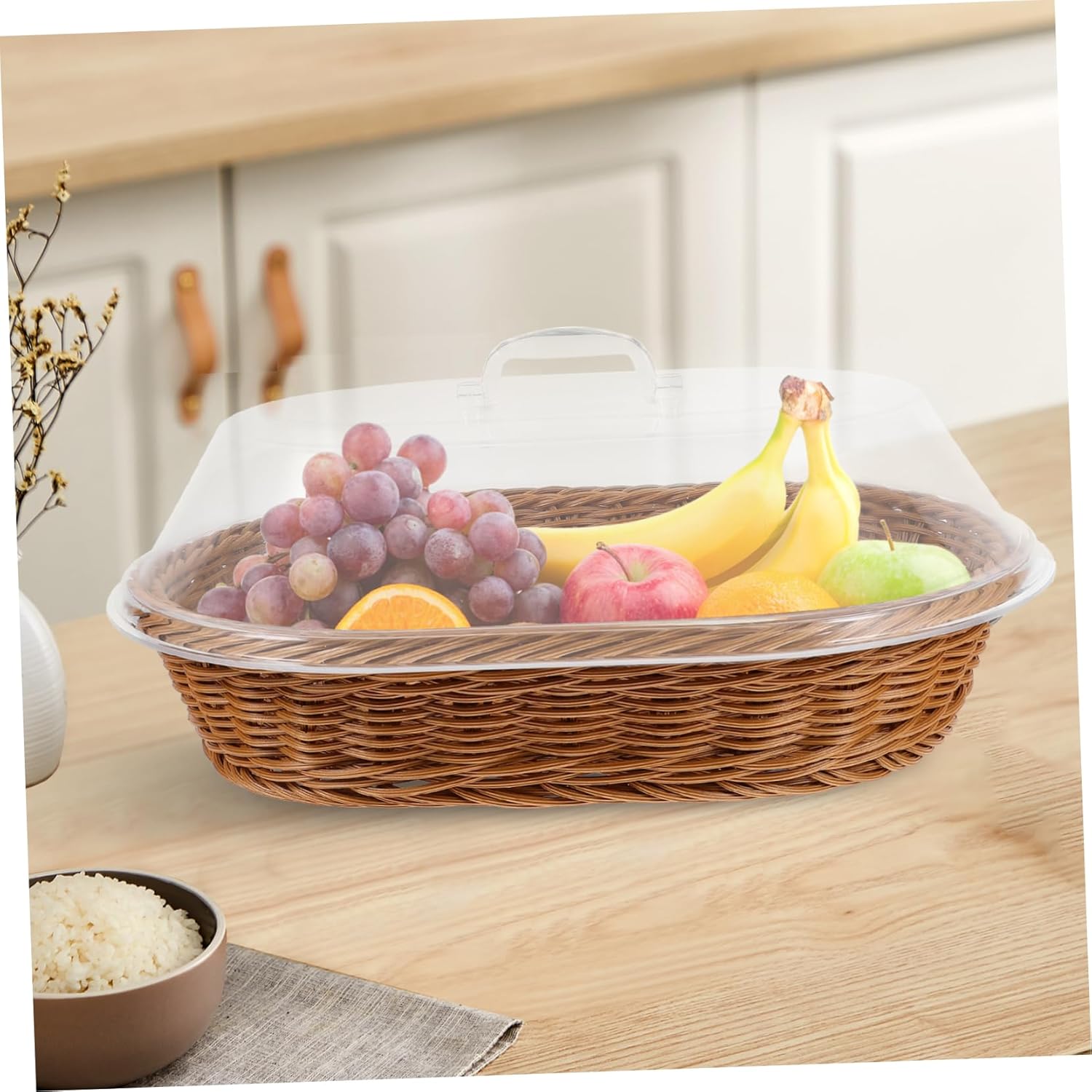 Bread Baskets Lid Fruit Basket Tabletop Organizer Woven Serving Trays for Snacks