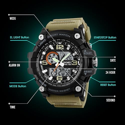 Miniatura 5 de SKMEI Men's Digital Sports Watch, 50M Waterproof Military Watches LED Screen Large Face Stopwatch Alarm Wristwatch