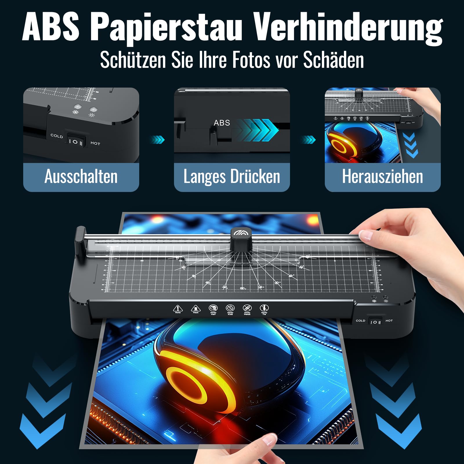 Plastifieuse A3 pour A3 A4 A5 A6 A7 avec 50 pochettes de plastification, plastifieuse à chaud et à froid avec coupe-papier, arrondisseur d'angle, plastifieuse pour la maison, l'école, le bureau